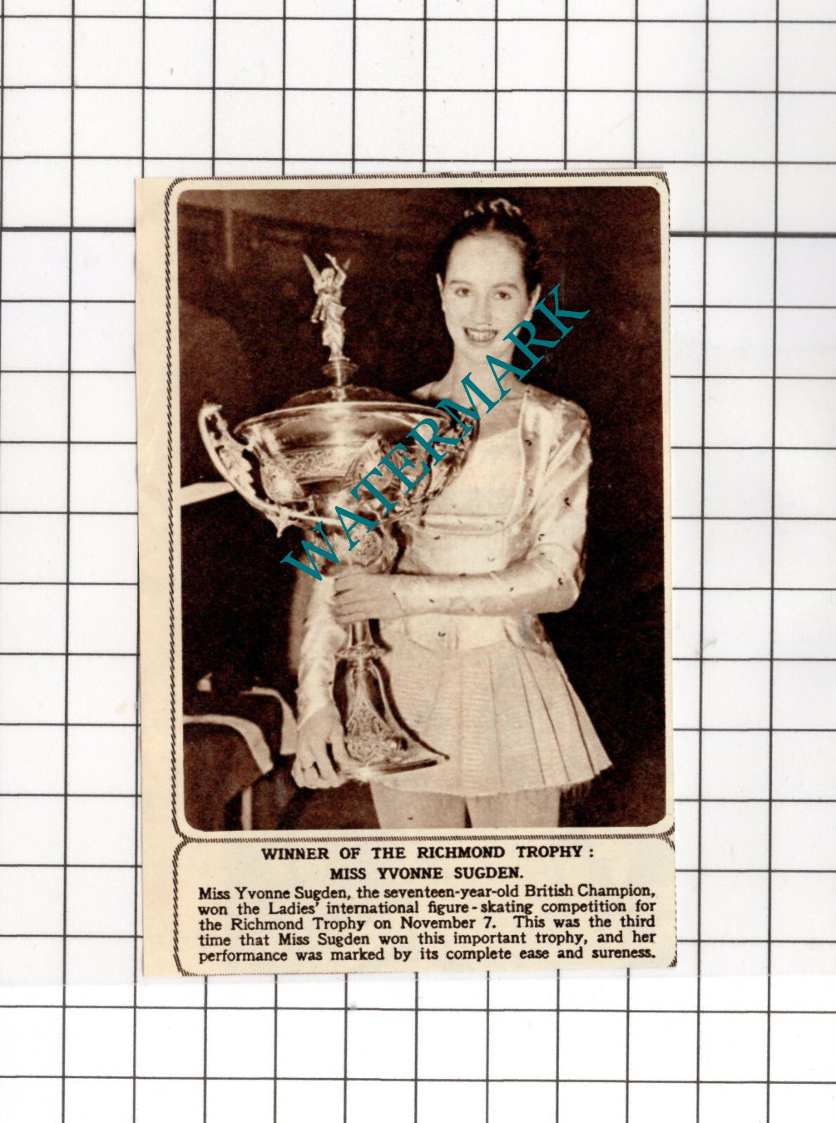 Miss Yvonne Sugden Figure Skater  - 1955 Small News Cutting