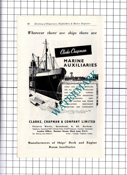 Clarke Chapman & Co Gateshead / A L Curtis & Co Chatteris ADVERT - c.1957