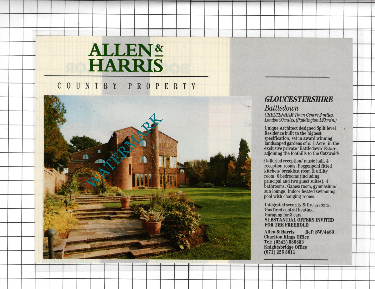 Battledown Gloucestershire House Sale Advert - 1990  Cutting