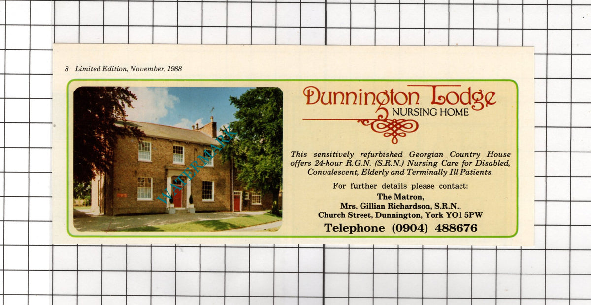 Dunnington Lodge Nursing Home York Advert  - 1988 Cutting