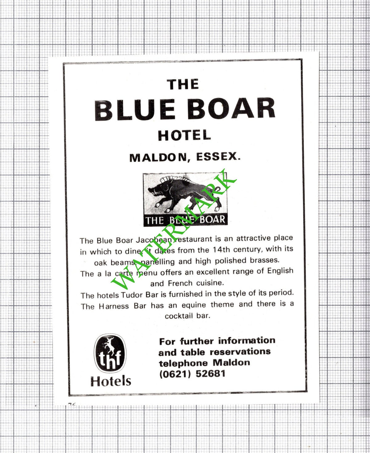 The Blue Boar Hotel Maldon Essex Small Advert - 1979 Cutting