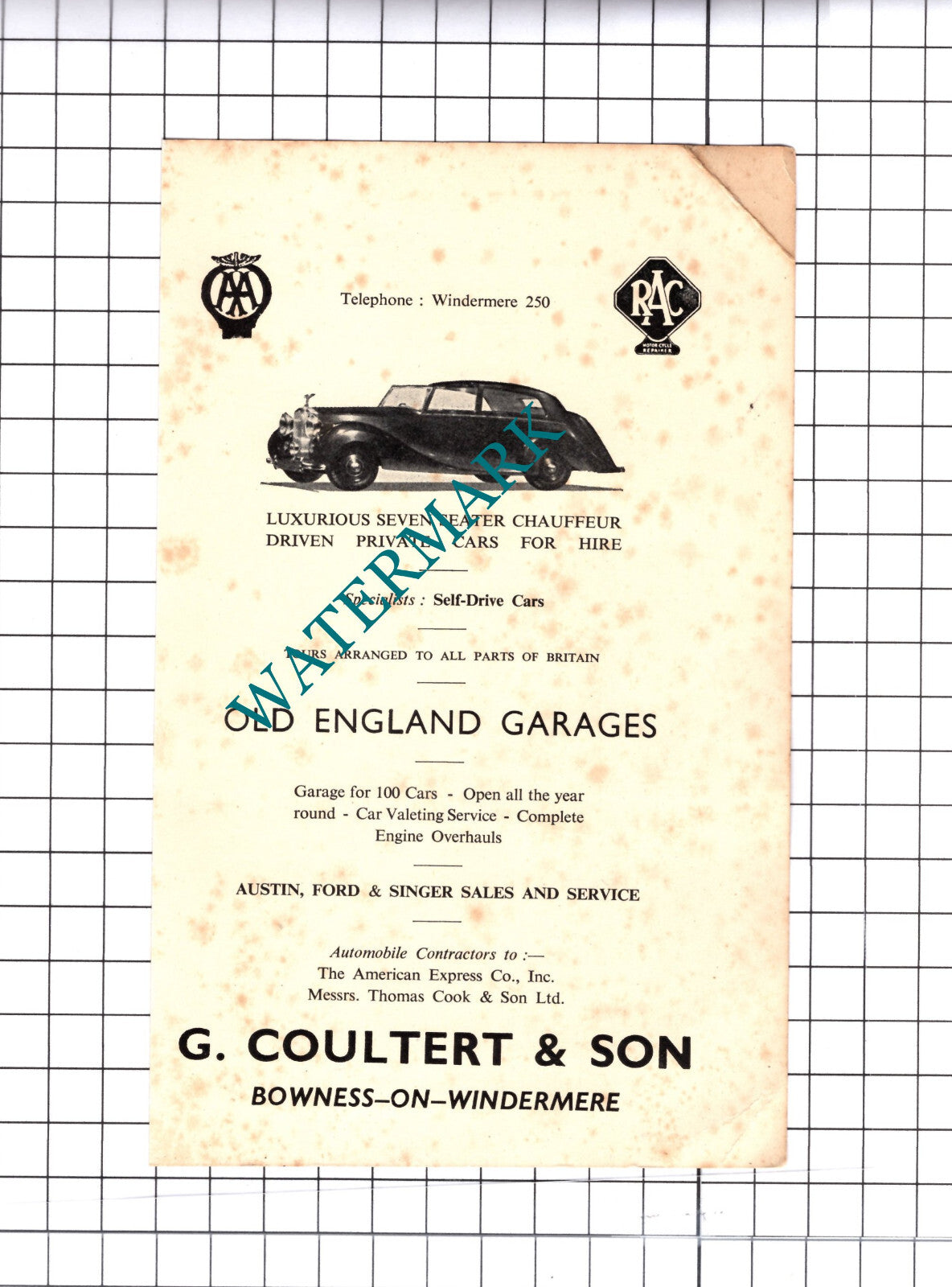 G Coultert & Son Bowness On Windermere Advert - c.1952 Cutting