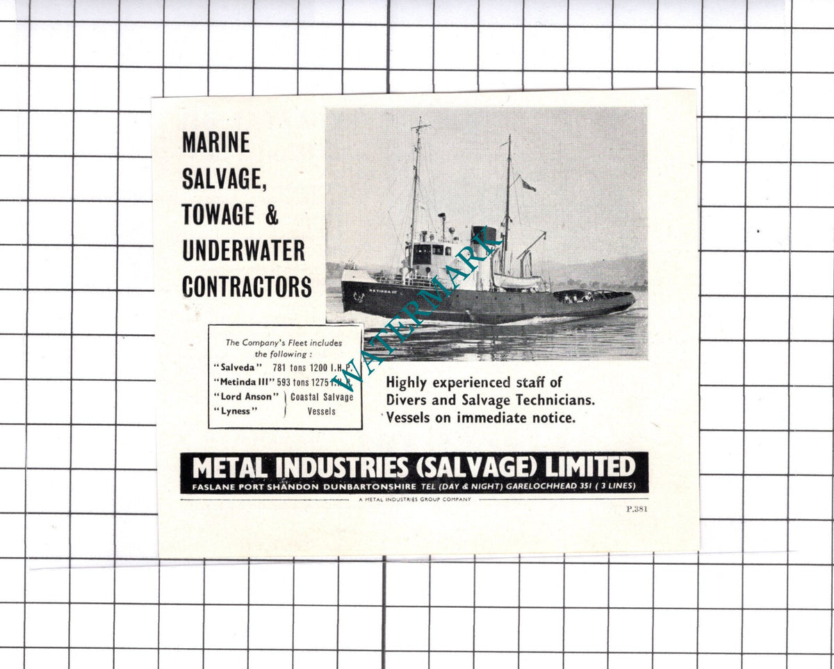 Metal Industries Faslane Port Edgar Vaughan & Co Birmingham  c.1957 Small Advert