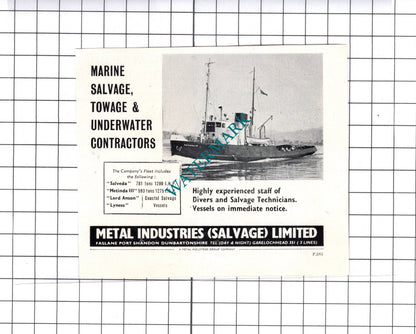 Metal Industries Faslane Port Edgar Vaughan & Co Birmingham  c.1957 Small Advert
