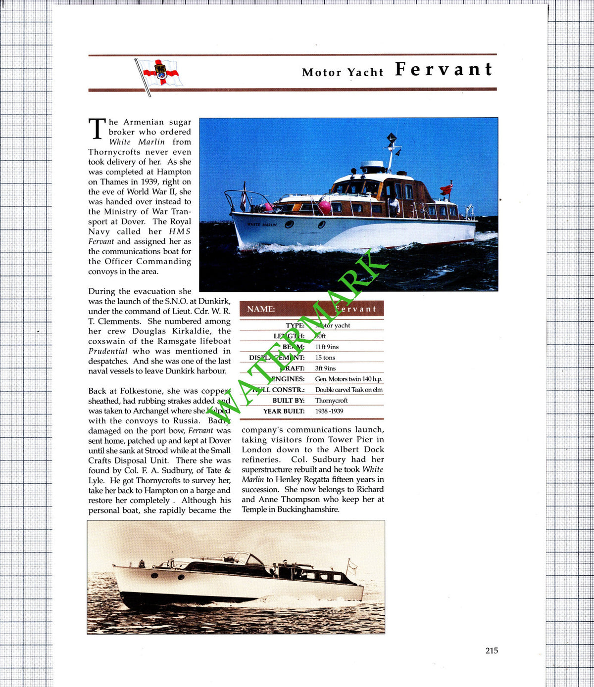 Motor Yacht FERVANT Col Sudbury / BOU SAADA Edmund Dreyfus - 1980's Cutting