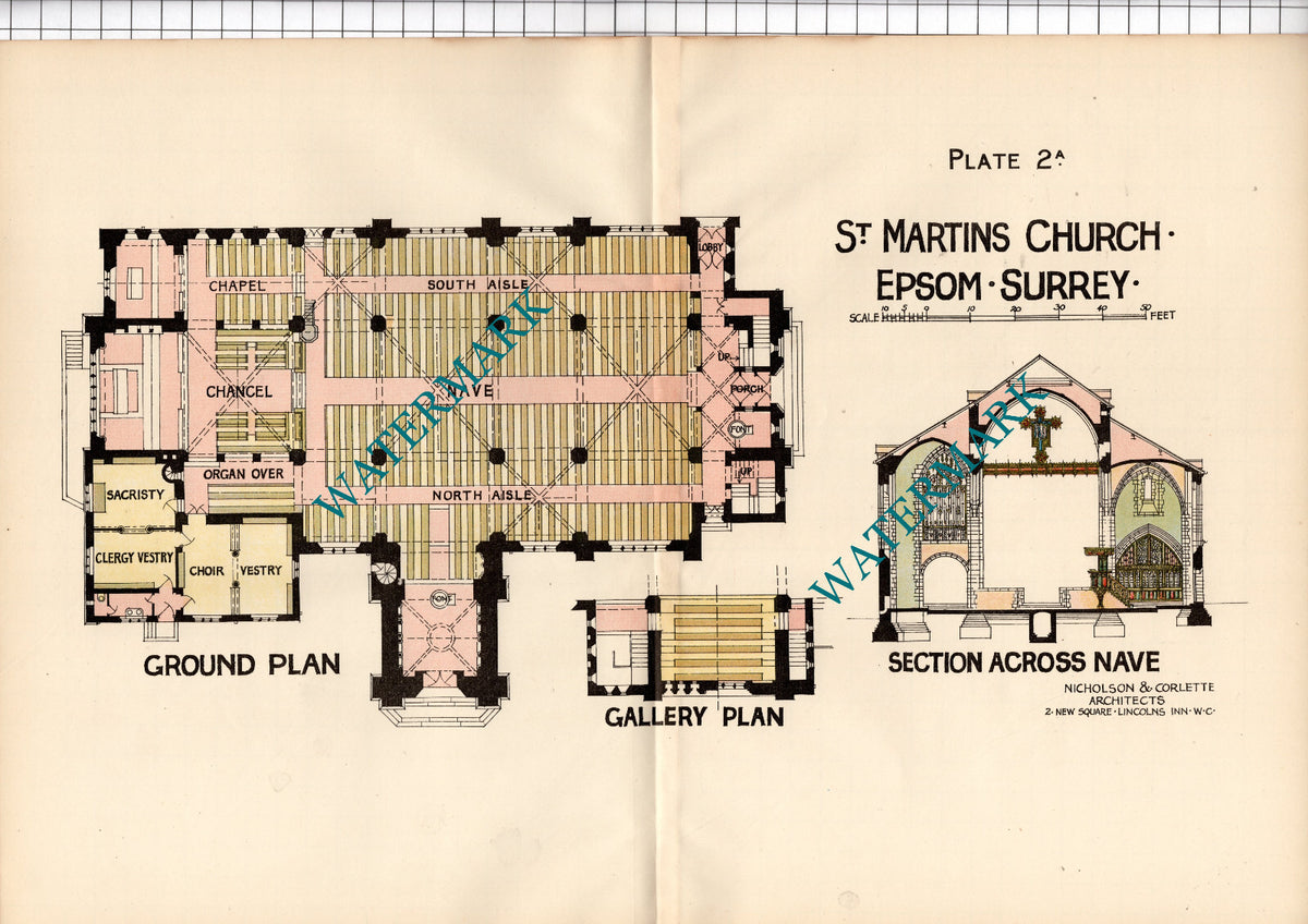 St Martins Church Epsom Surrey Nicholson & Corlette  - TWO Pullout Prints c.1910