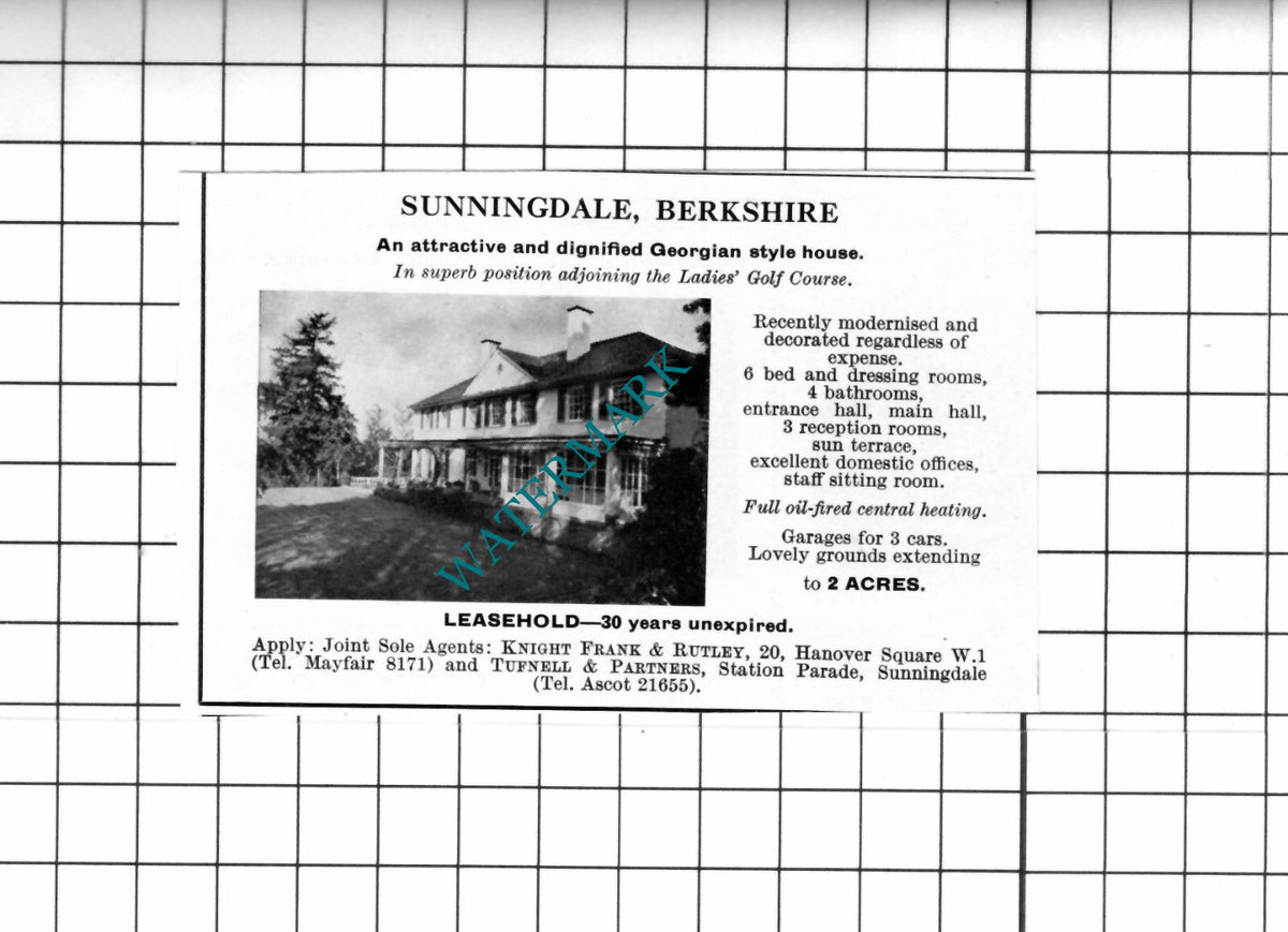 Sunningdale Berkshire SMALL House Sale Advert - 1967 Cutting