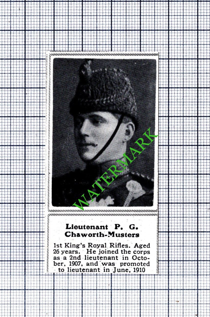 Lt P G Chaworth-Musters 1st King's Royal Rifles WW1 - 1915 SMALL Cutting