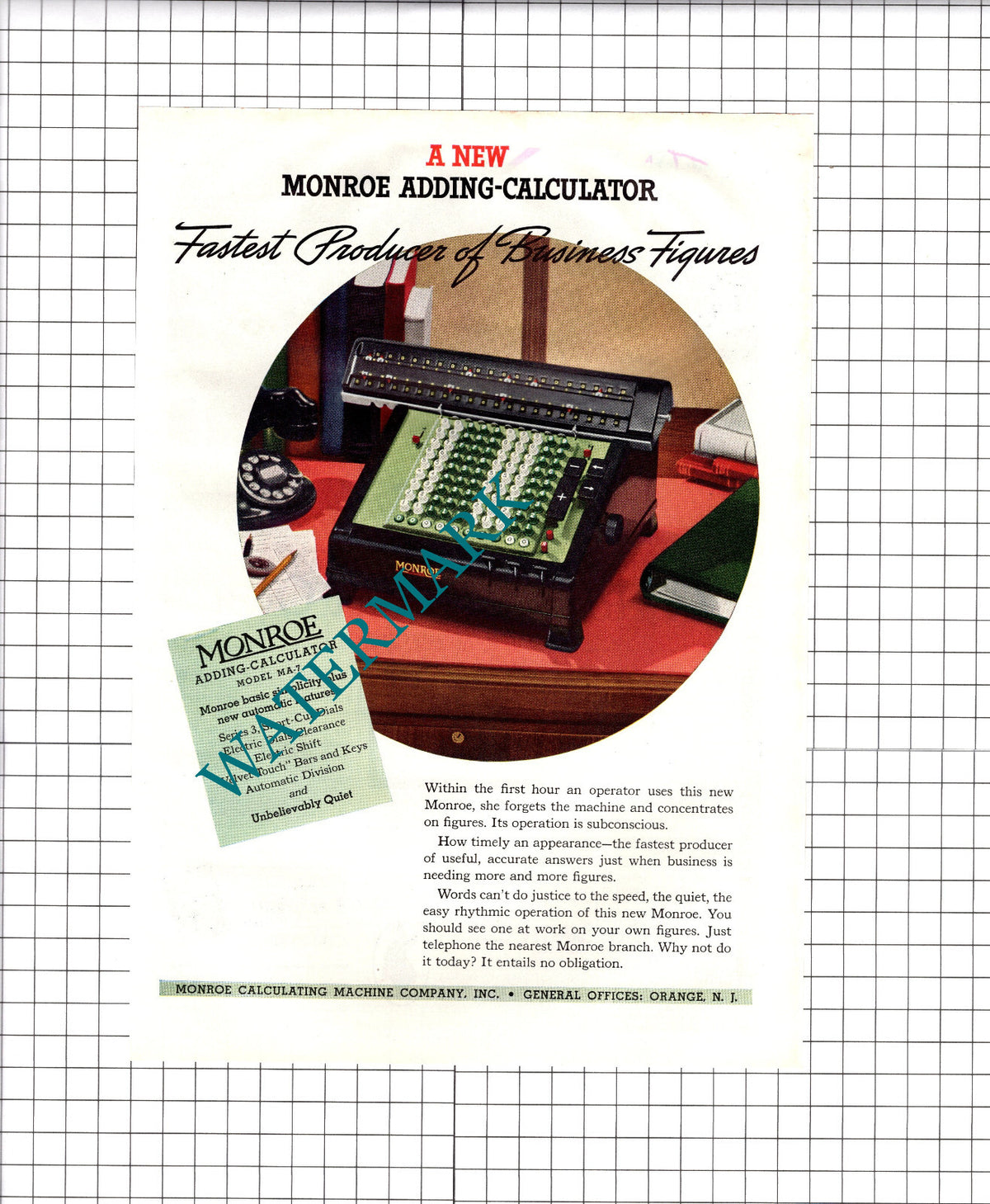Monroe Calculating Machine Company Orange NJ USA ADVERT  - 1937 Print / Clipping