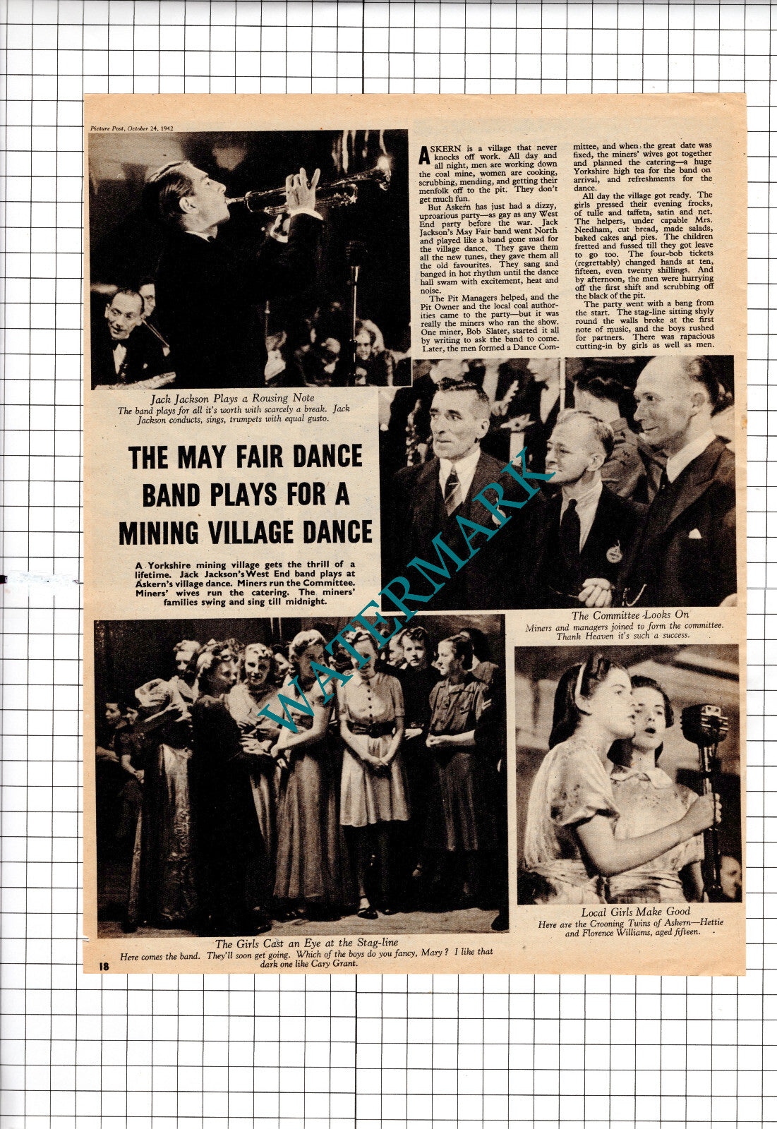 Askern Yorkshire Jack Jackson's West End Band Hettie Williams - 1942 Article
