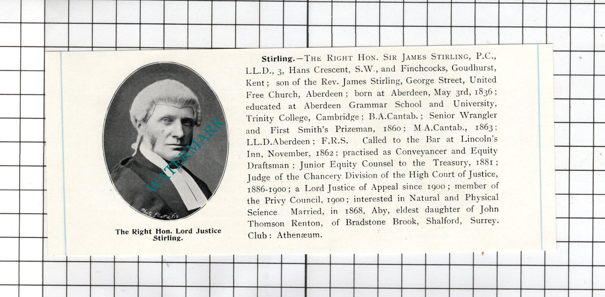Sir James Stirling Goudhurst Kent / Sir Herbert Hardy Cozens-Hardy 1905 Clipping