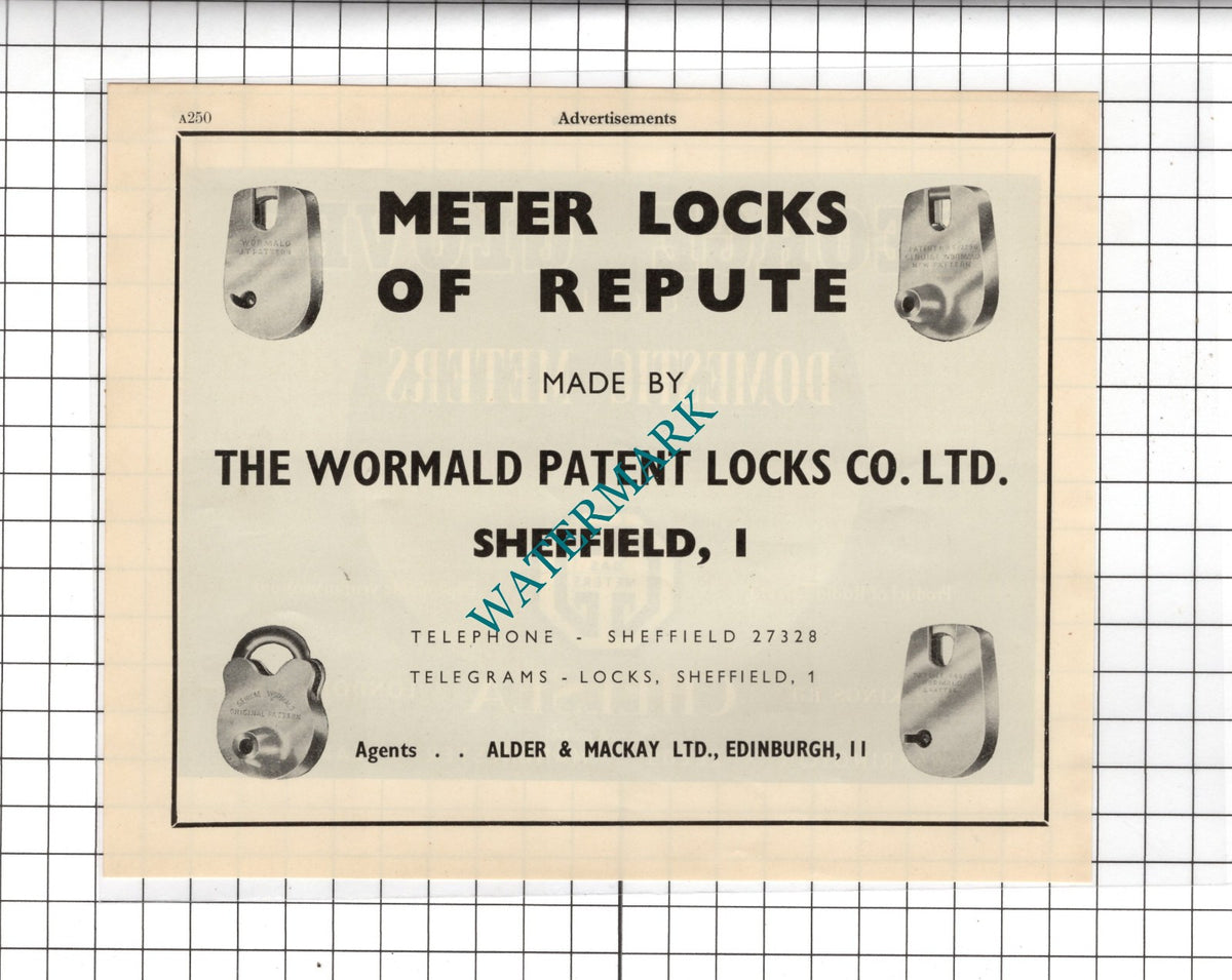 Alder & Mackay Ltd Edinburgh / George Glover & Co Ltd Gas Meters - 1951 Advert