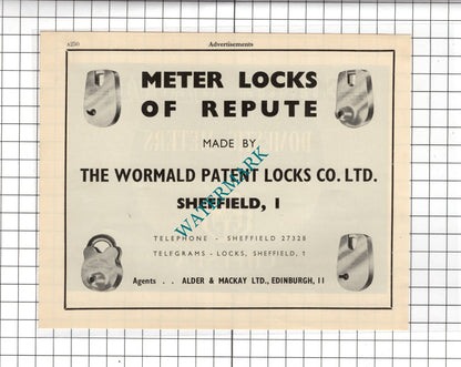 Alder & Mackay Ltd Edinburgh / George Glover & Co Ltd Gas Meters - 1951 Advert