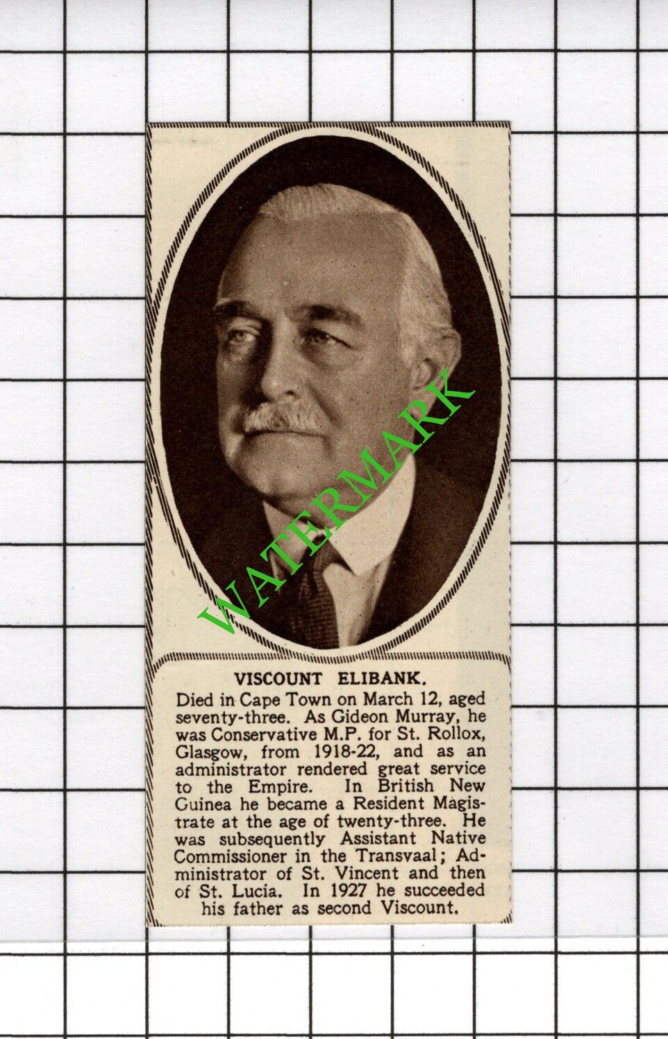 Viscount Elibank Obituary - 1951 SMALL Cutting