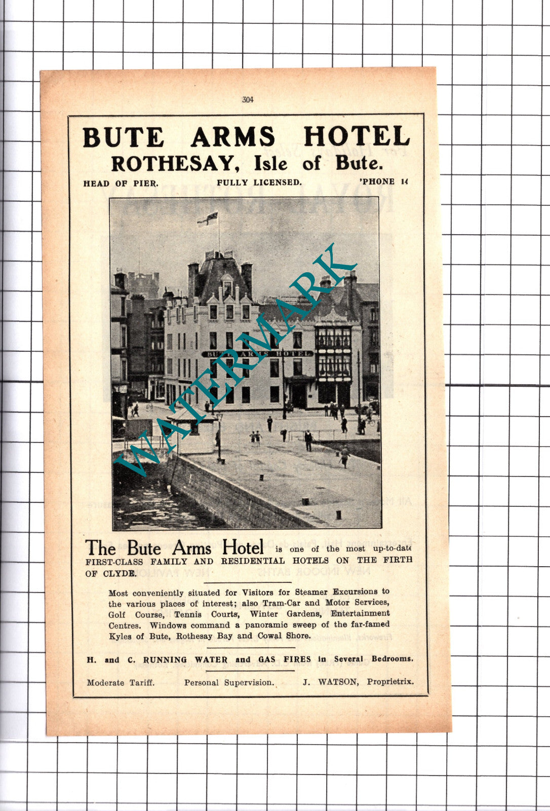 Rothesay Scotland Holiday Advert  / Bute Arms Hotel Watson Advert-  1939 Cutting