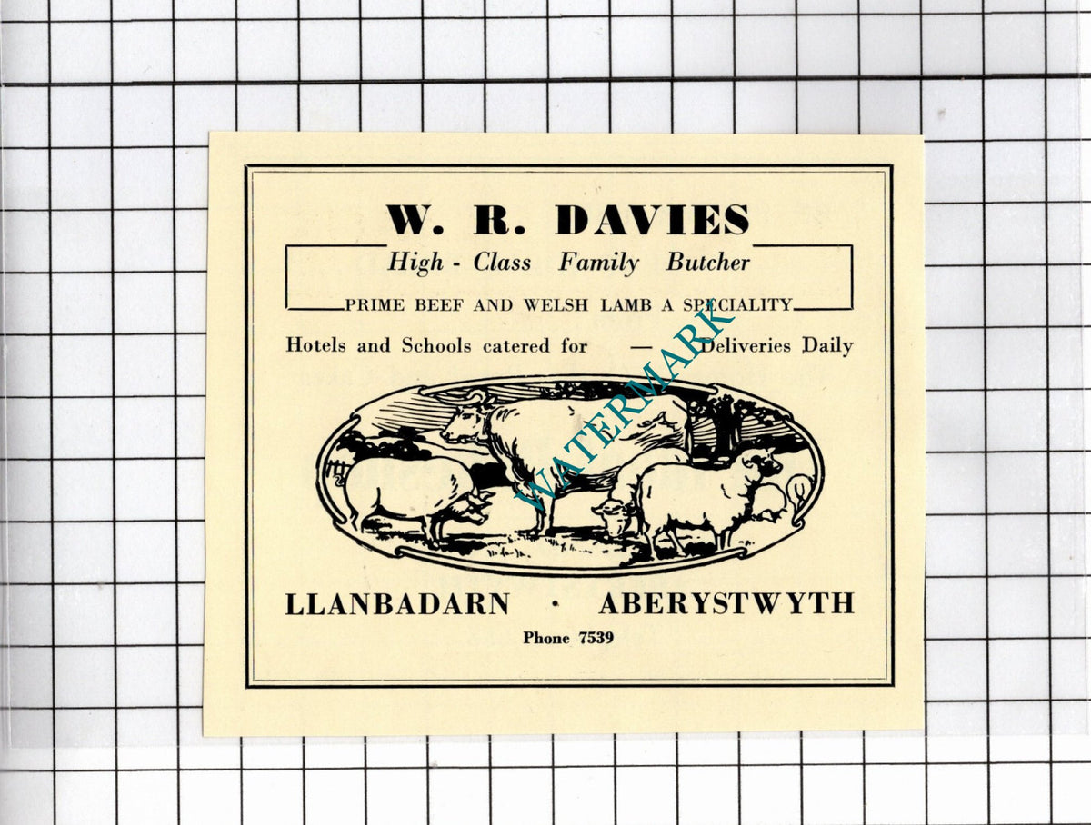 W R Davies Butcher Llanbadarn Aberystwyth Wales  - 1957 Small Advert