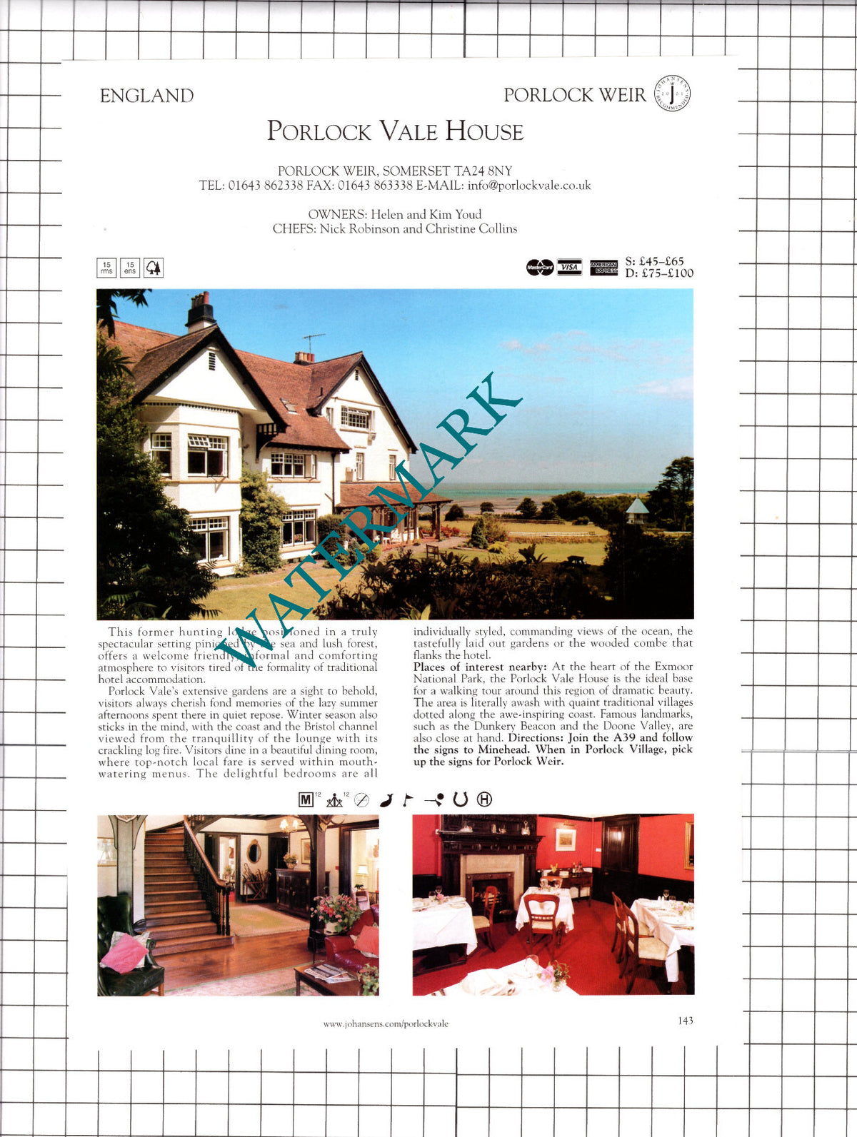 Porlock Vale House Porlock Weir / Tye Rock Porthleven Cornwall   - 2001 Advert