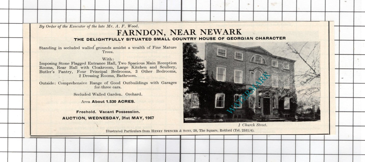 1 Church Street Farndon Nottinghamshire Mr A F Wood - 1967 House Sale Advert