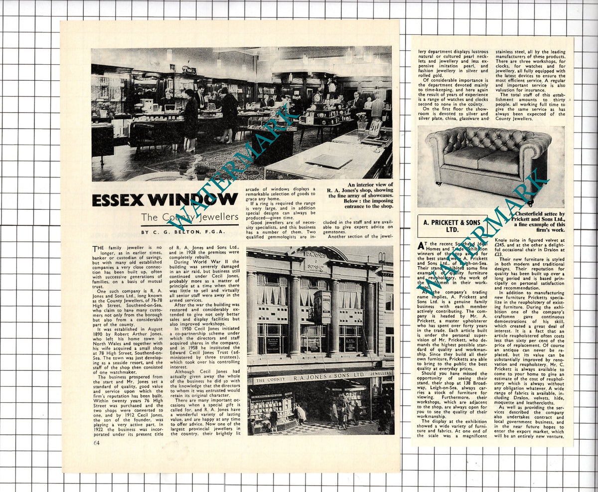 R A Jones & Sons Ltd Jewellers Southend Essex - 1968  Two-Part Cutting / Article