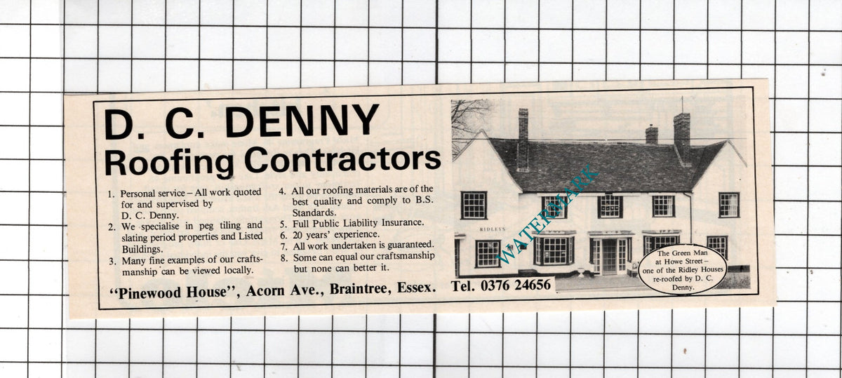 The Green Man Howe Street Essex D C Denny Braintree Essex  - 1984 Small Advert