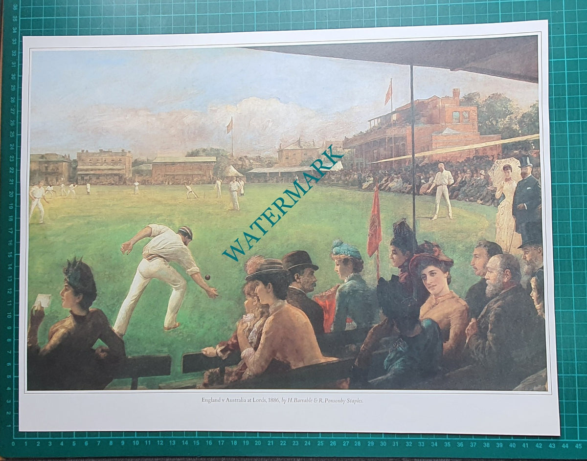 England v Australia Cricket Lords  Barrable Ponsonby Staples - 17 x 13" Print