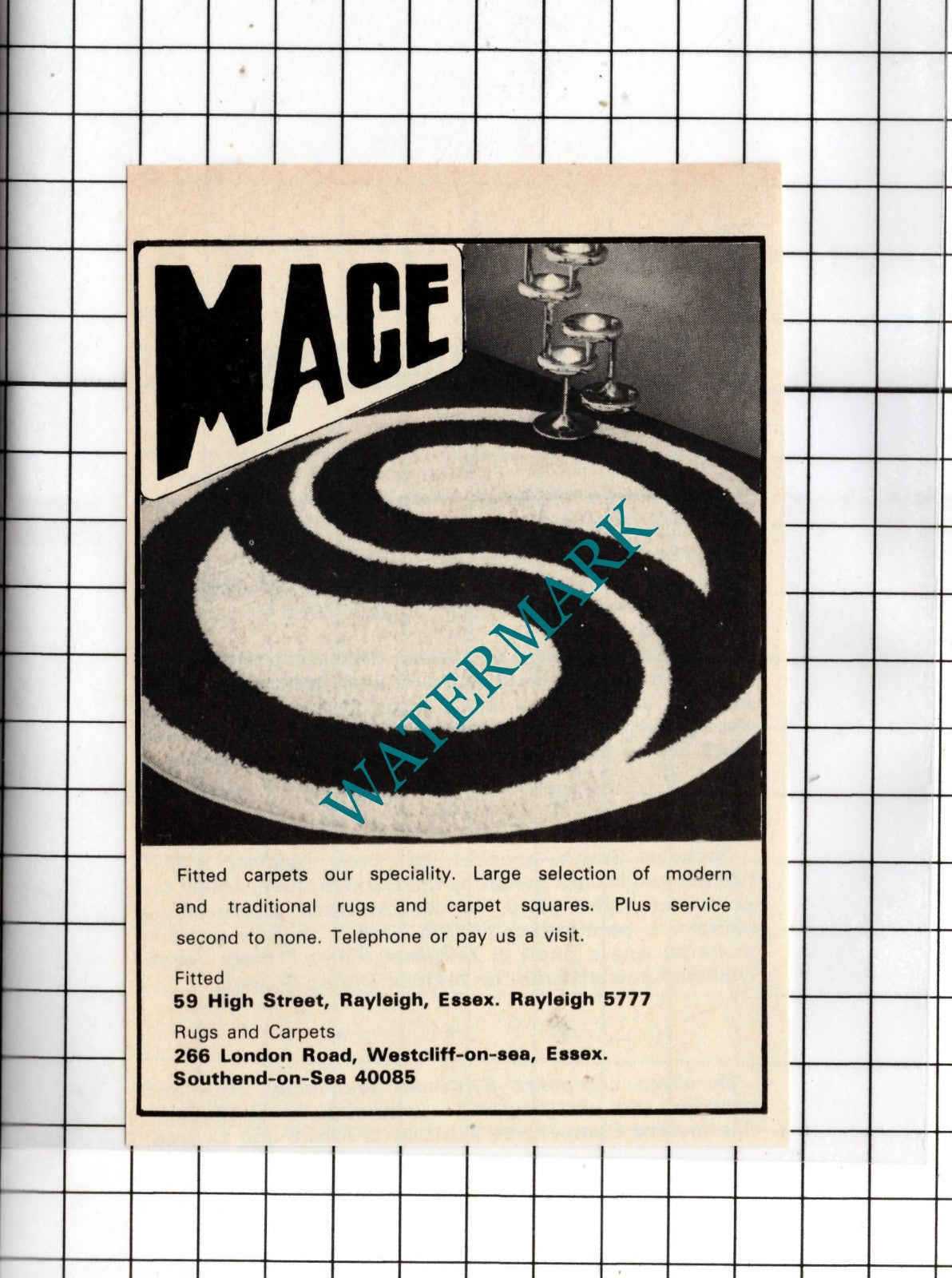 Mace Carpets Rayleigh Essex  - 1975 Small Advert
