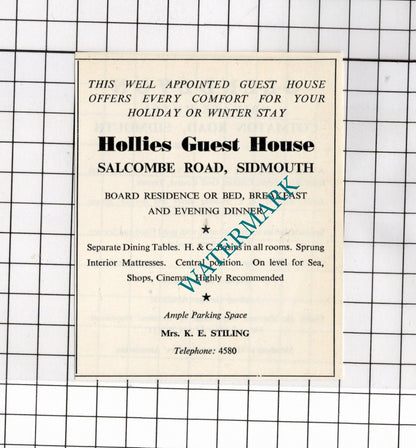 Glendevon Hotel Sidmouth Devon Alan Boot Hollies Guest House Stiling 1968 Advert