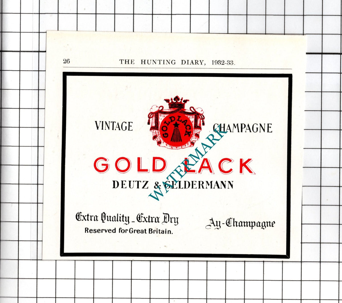 Gold Lack Deutz & Geldermann Champagne  -   1932 Small ADVERT