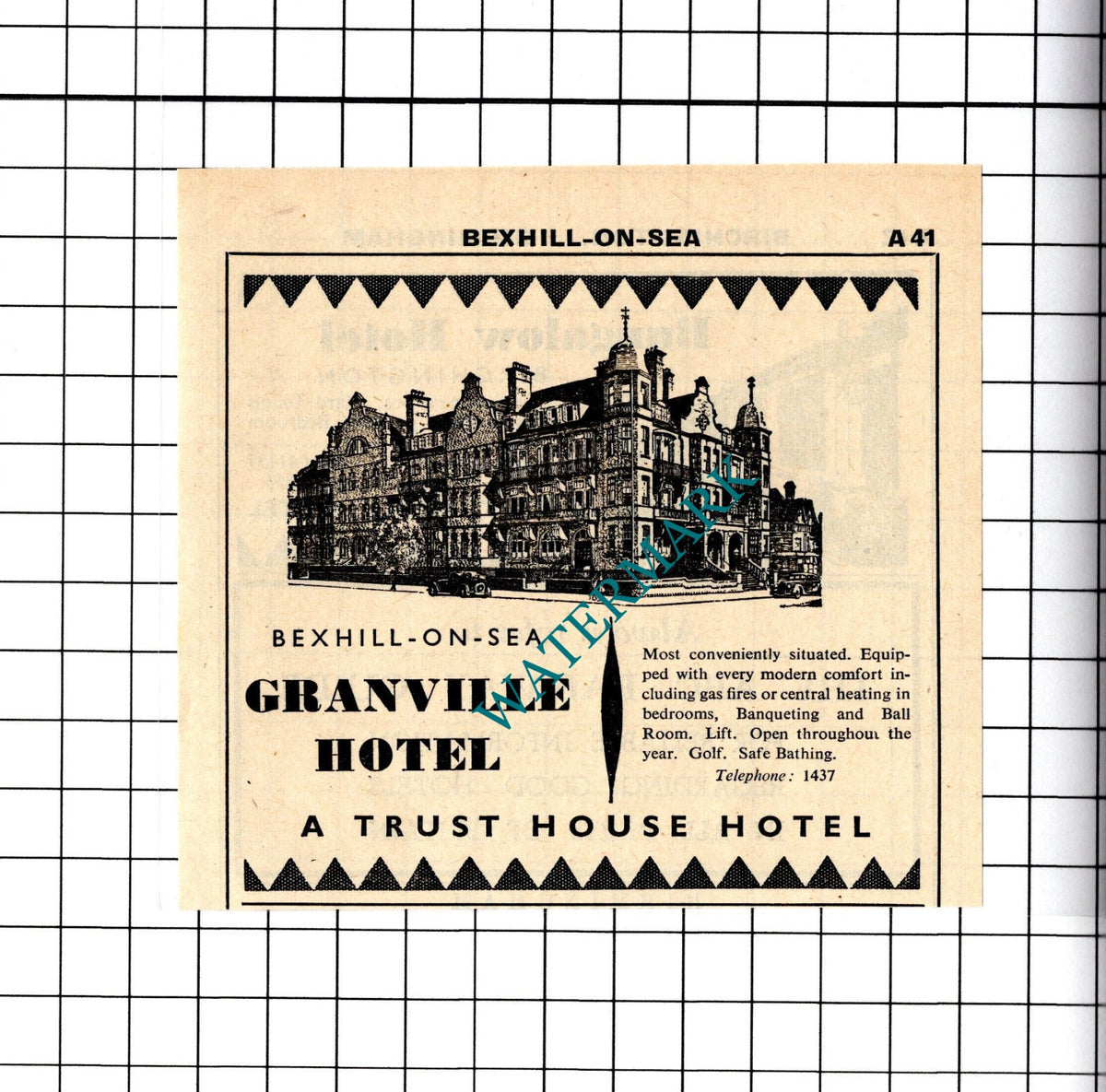 Granville Hotel Bexhill-On-Sea Small Advert - 1958 Cutting / Print