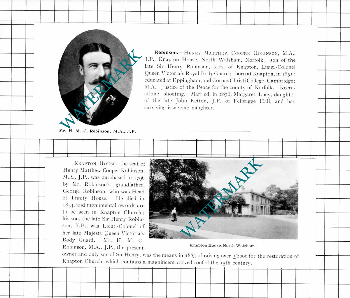 Henry Matthew Cooper Robinson  Knapton House North Walsham 1911 2-Part Clipping