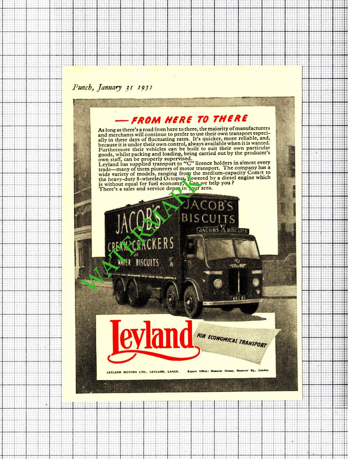 Leyland Transport Jacob's Cream Crackers Lorry SMALL ADVERT - 1951 Cutting