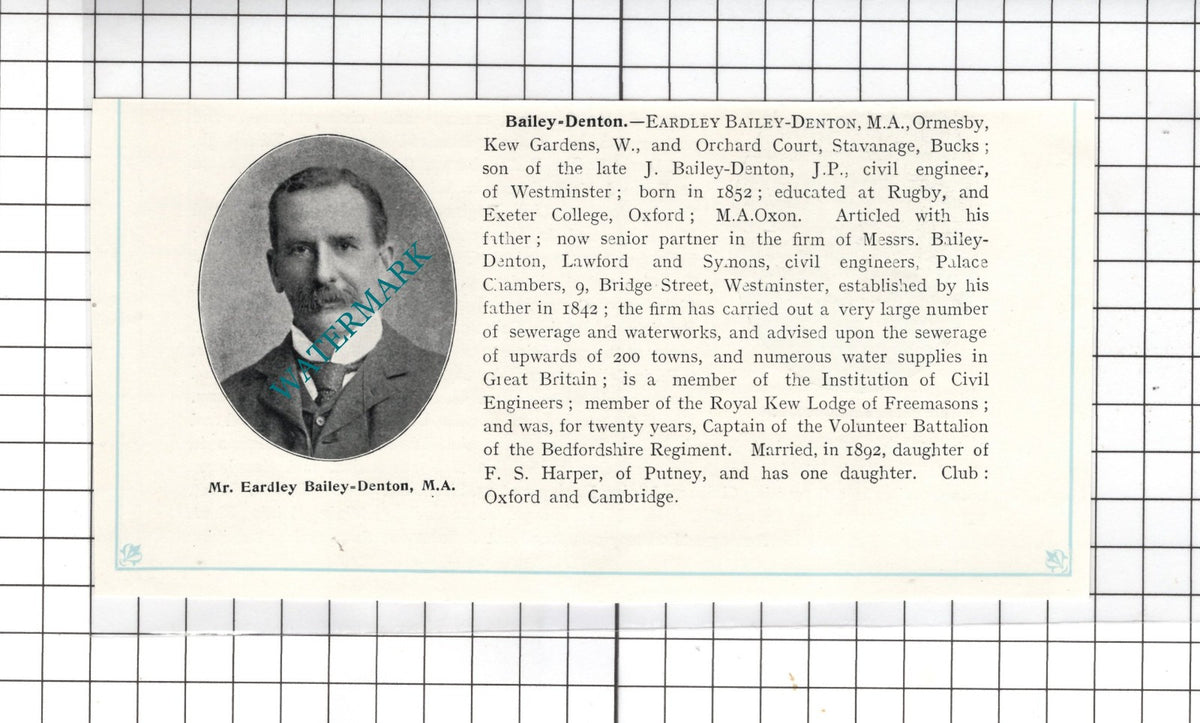 Mr Eardley Bailey-Denton Orchard Court Stavanage Bucks - c.1905 Clipping