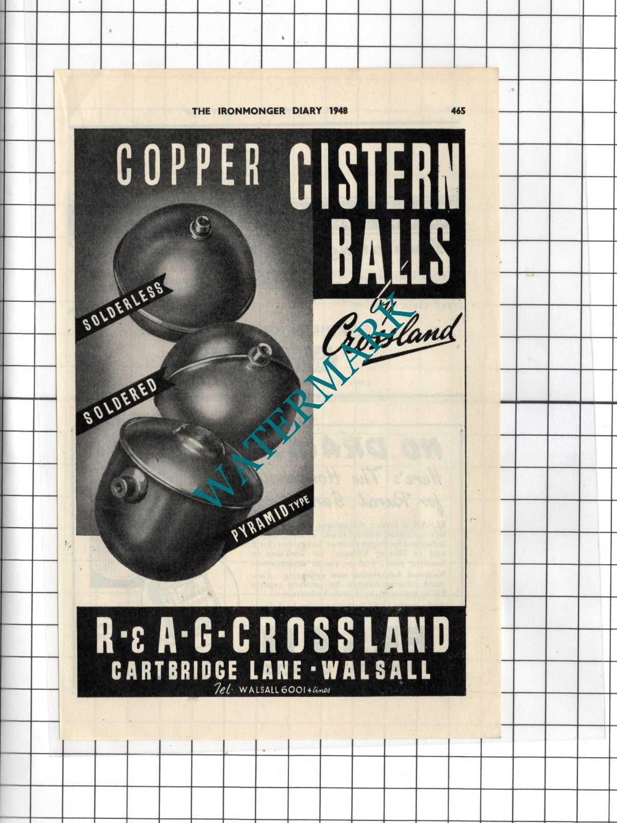 R & A G Crossland Cartbridge Lane Walsall England - 1948 Advert