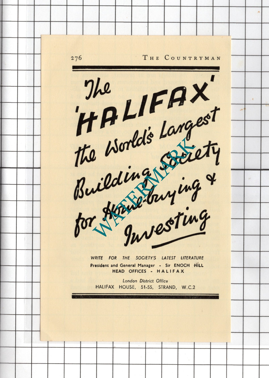 The Halifax Building Society Advert Sir Enoch Hill  - 1938 Small Clipping