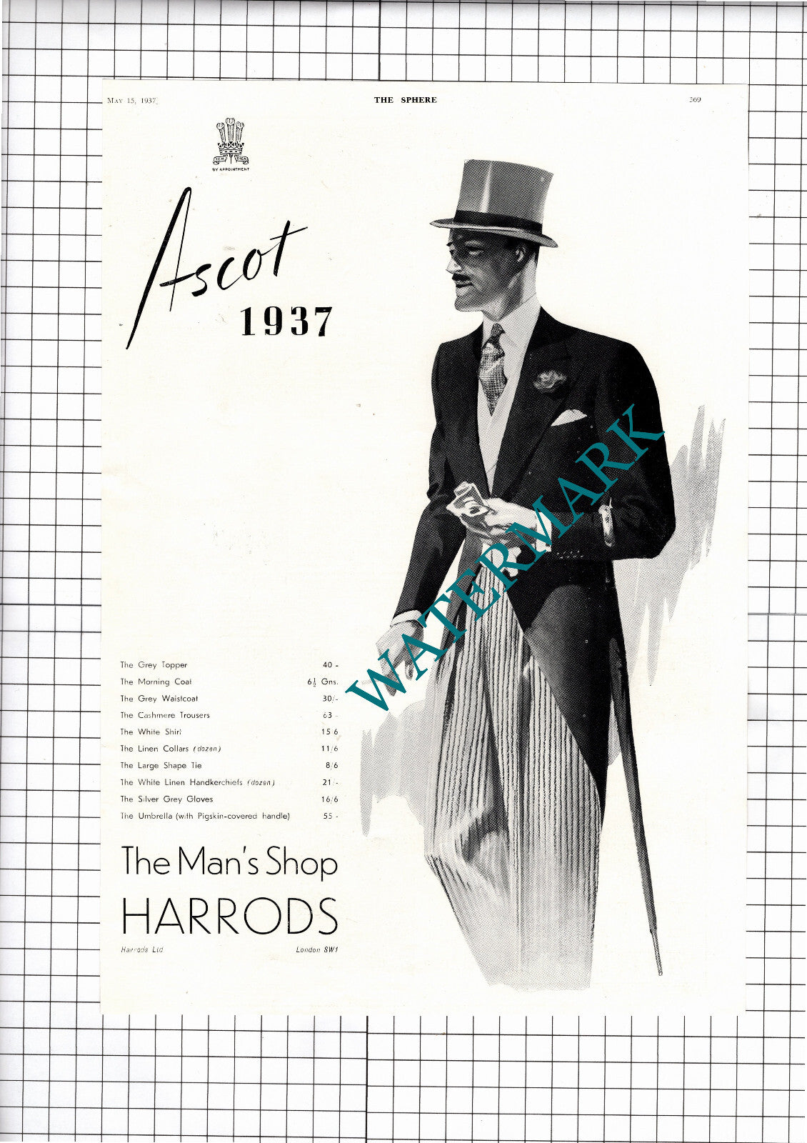 Harrods The Man's Shop Ascot 1937 ADVERT - 1937 Clipping / Print