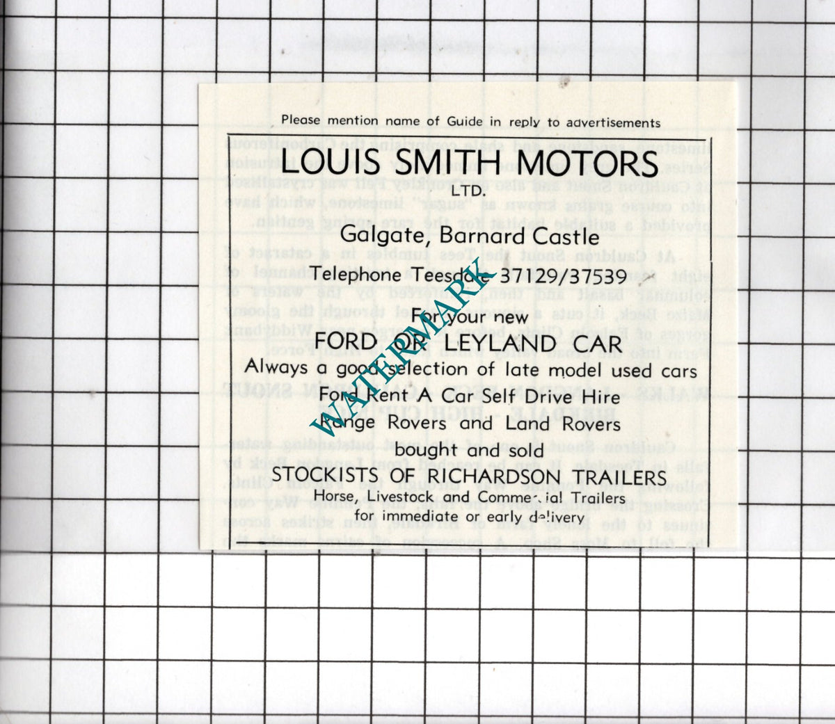 Louis Smith Motors Ltd Galgate Barnard Castle Durham  -1977 SMALL Advert