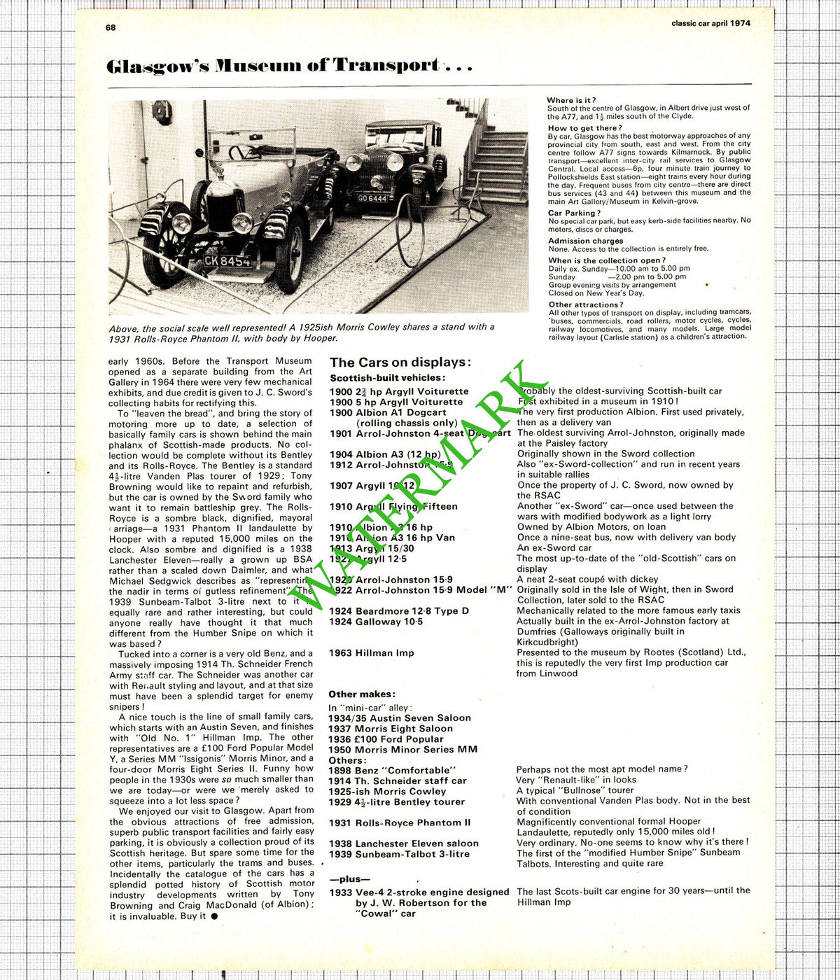 Museum Of Transport Glasgow  Tony Browning - 1974 Article