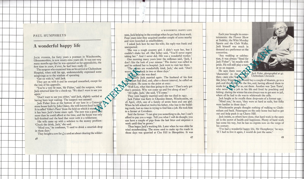 Mr Jack Fisher Giles's Piece Winchcombe Gloucestershire - 1975 Small Article