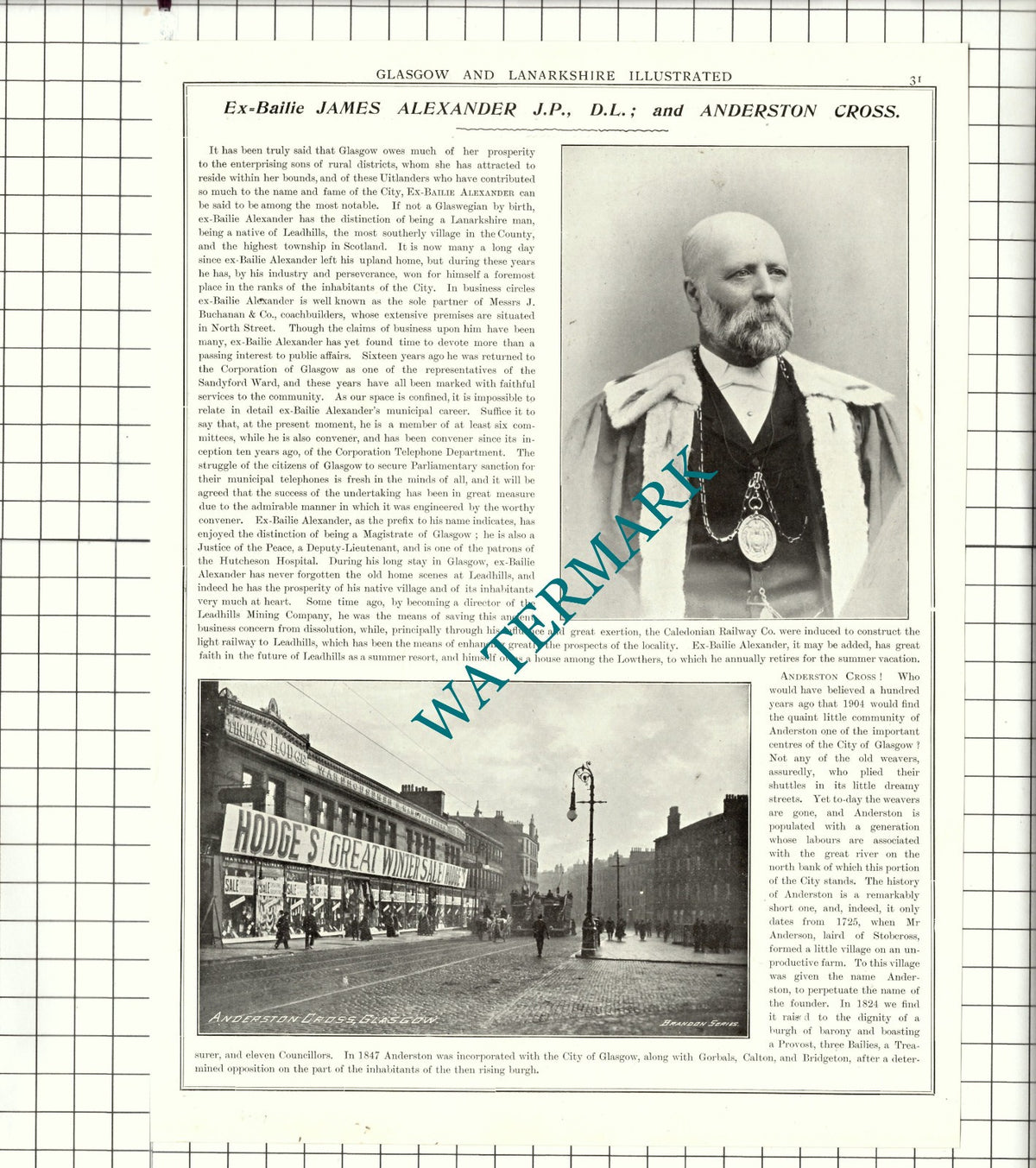 Ex Bailie James Alexander Thomas Hodge Glasgow / William Copland - 1904 Article