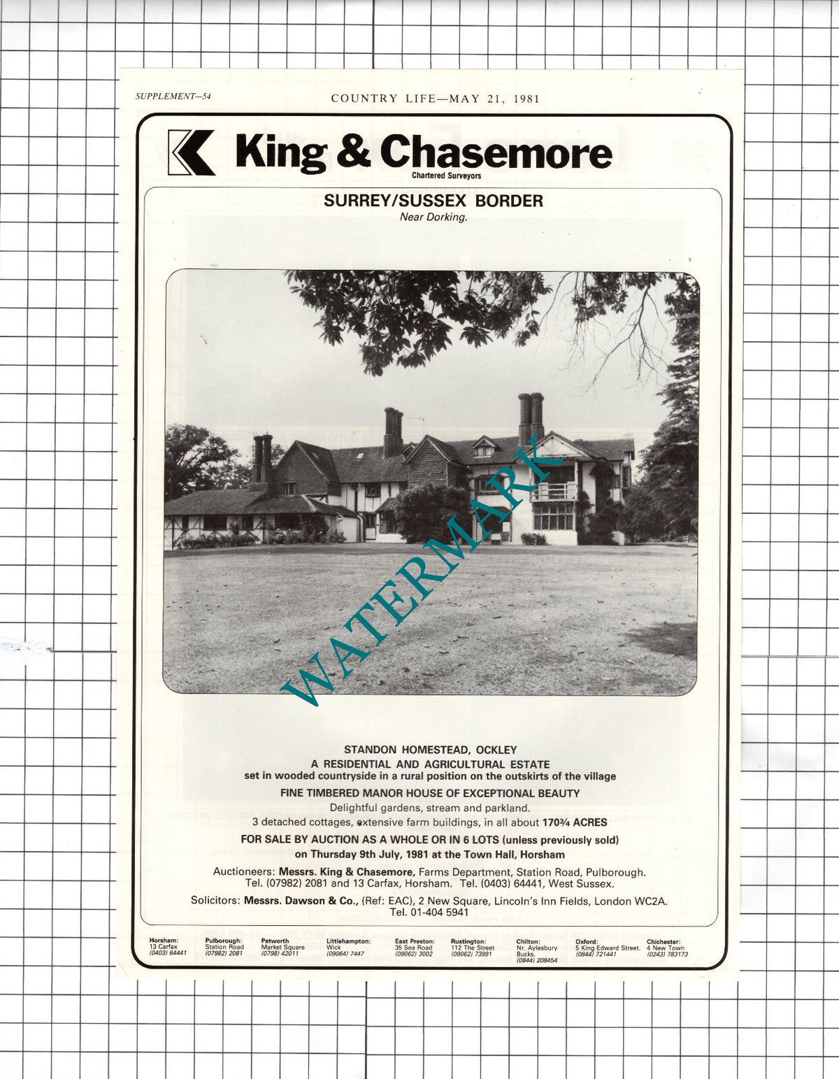 Standon Homestead Ockley Surrey Manor House Sale Advert - 1981 Cutting