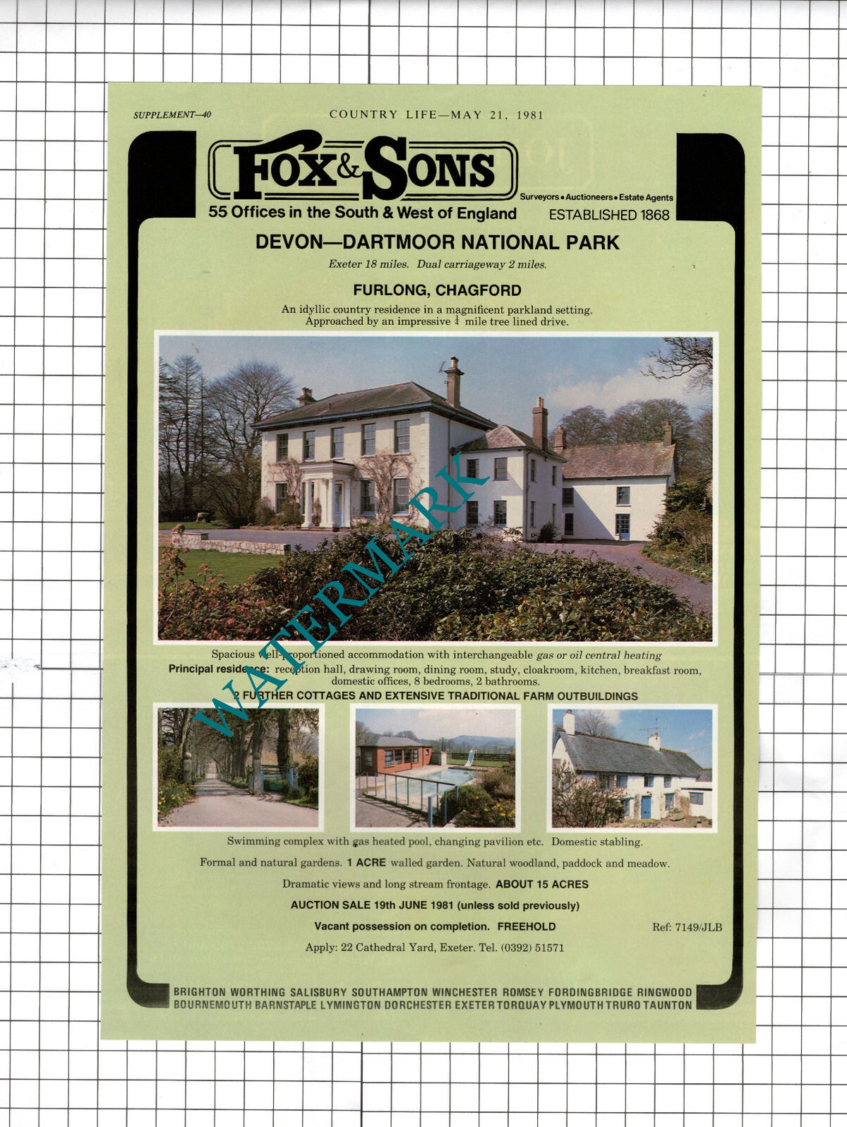 Furlong Chagford Devon House Sale Advert - 1981 Cutting
