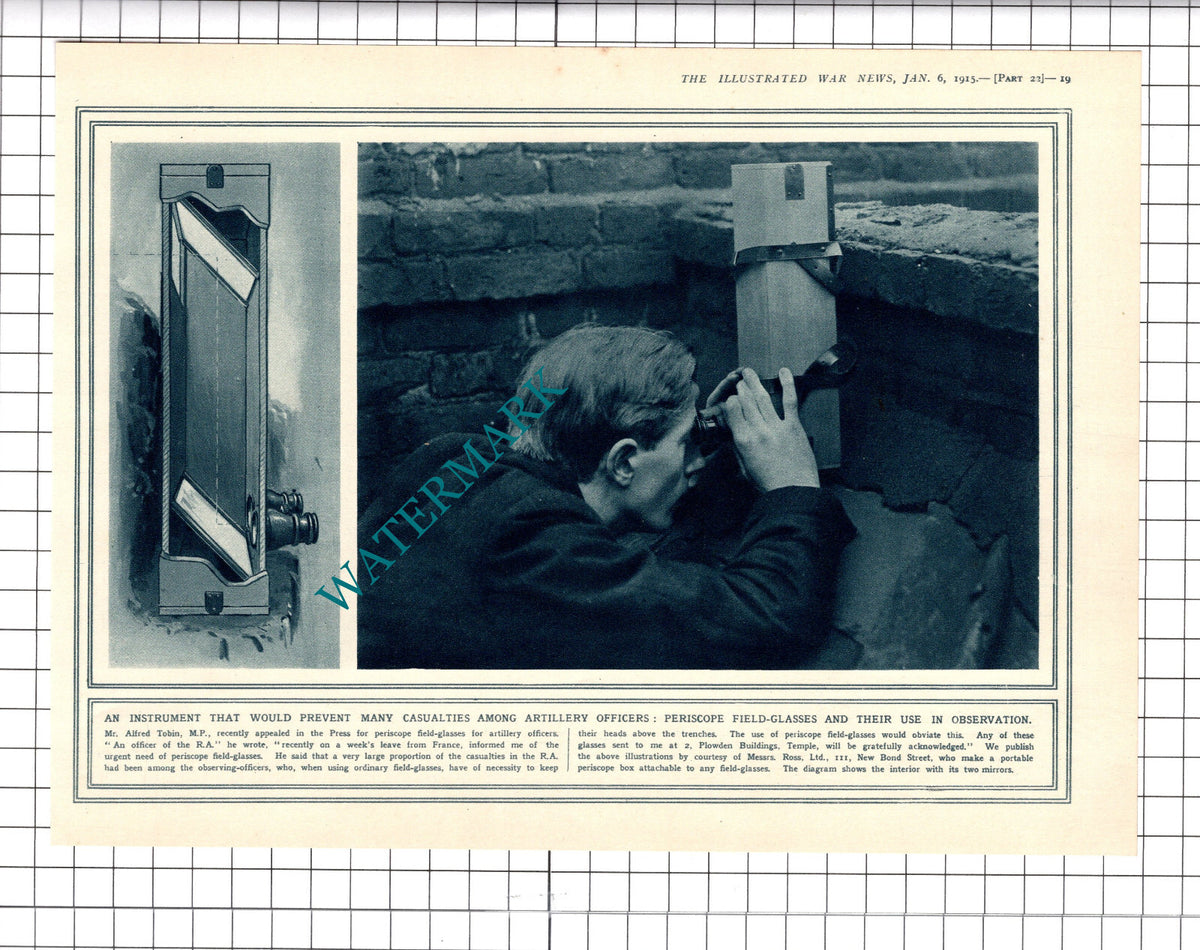 Ross Periscope Field Glasses Diagram World War One WW1 - 1915 Clipping / Print