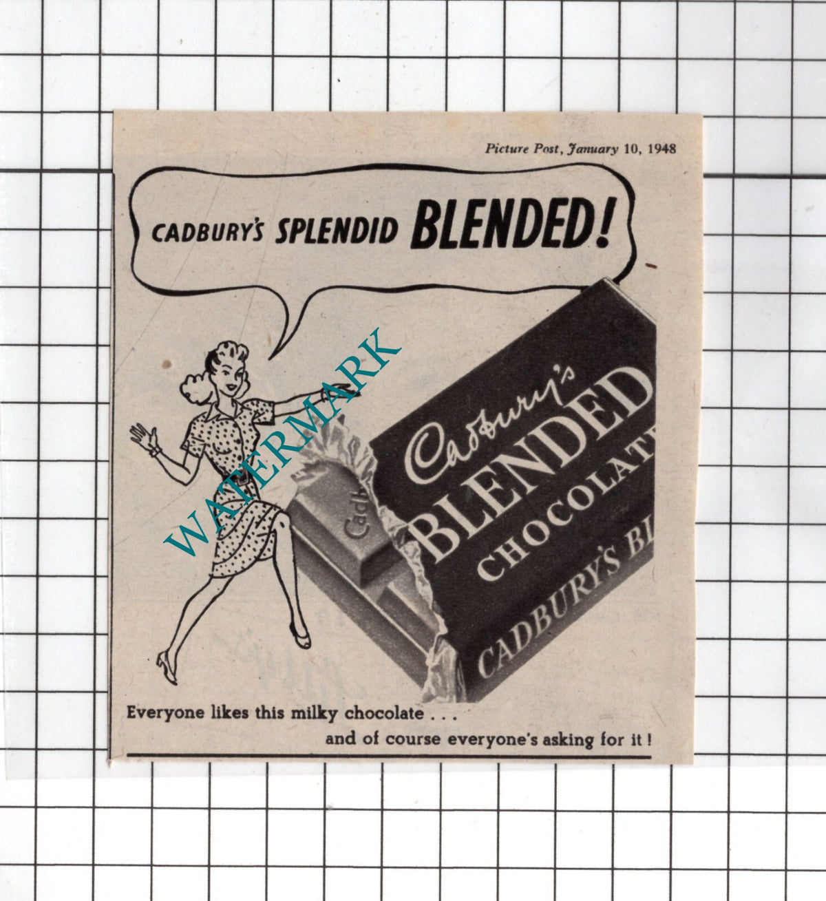 Cadbury's Blended Chocolate - 1948 Small ADVERT