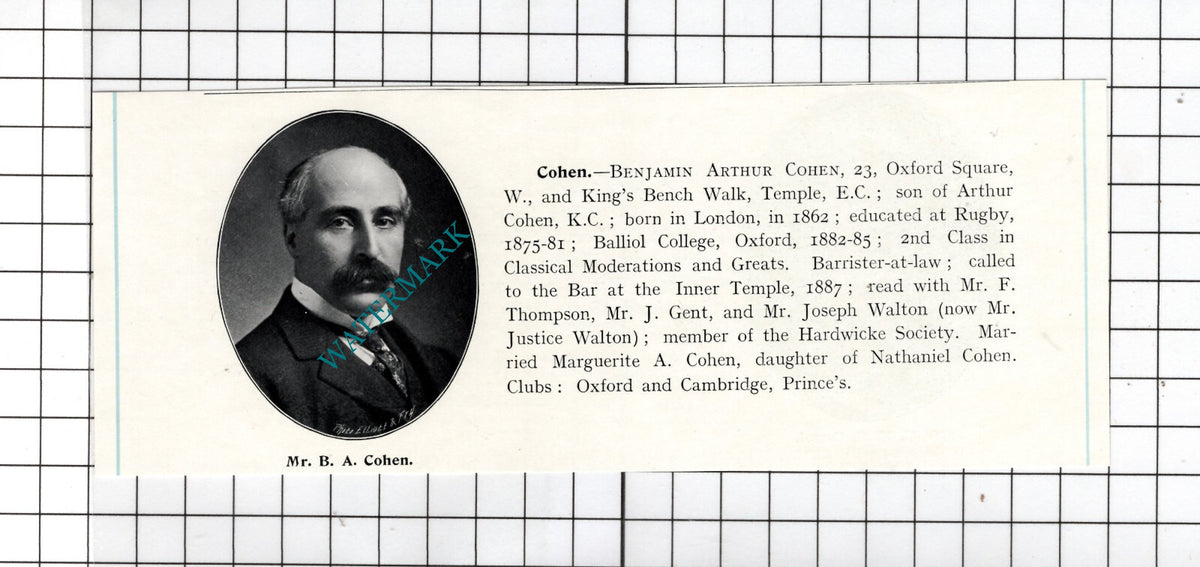 Benjamin Arthur Cohen / Felix Maximilian Schoenbrunn Cassel - c.1905 Clipping
