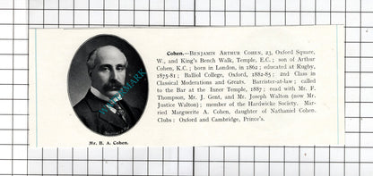 Benjamin Arthur Cohen / Felix Maximilian Schoenbrunn Cassel - c.1905 Clipping