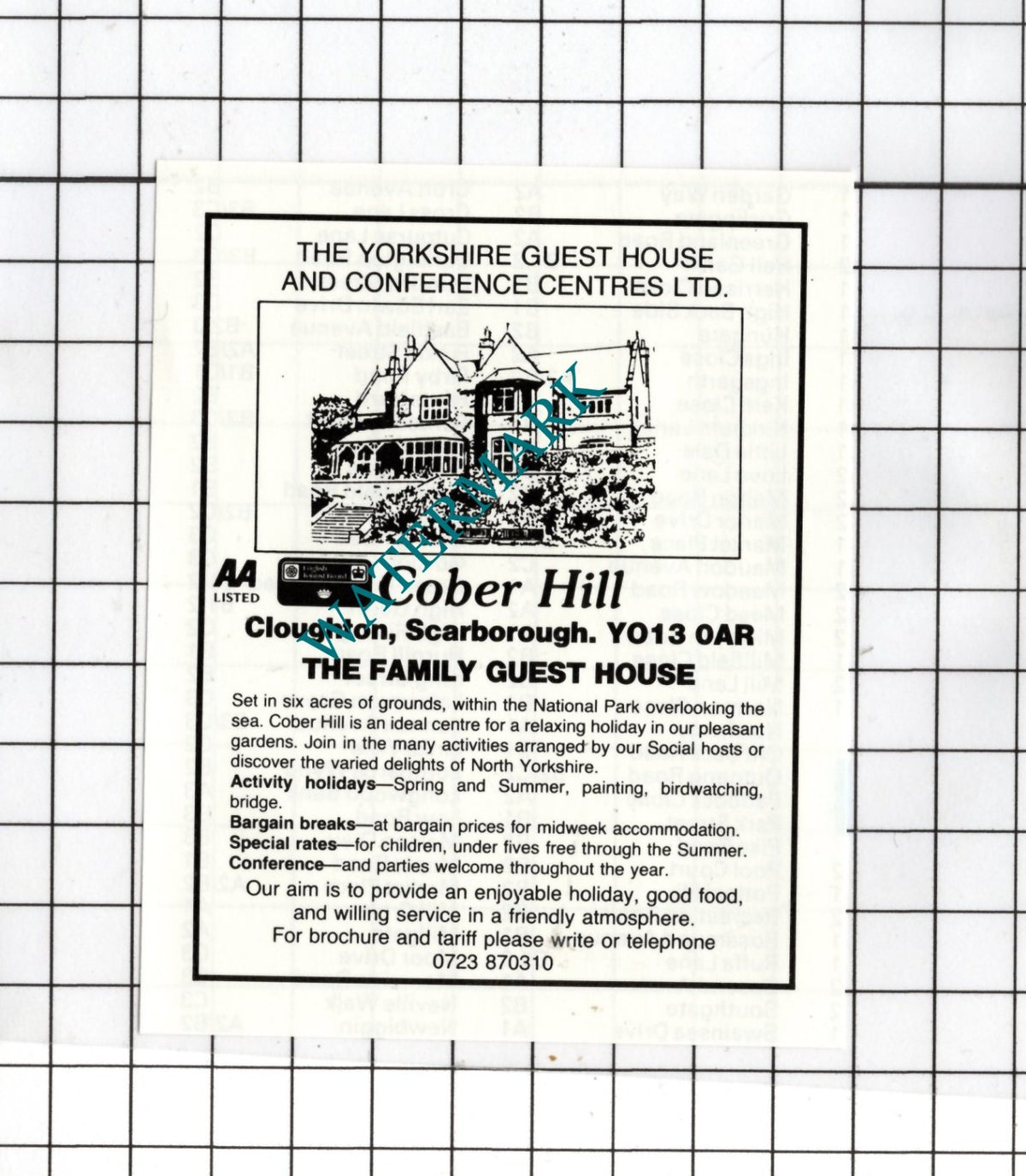 Cober Hill Guest House Cloughton Scarborough Yorkshire  c.1980 SMALL Advert