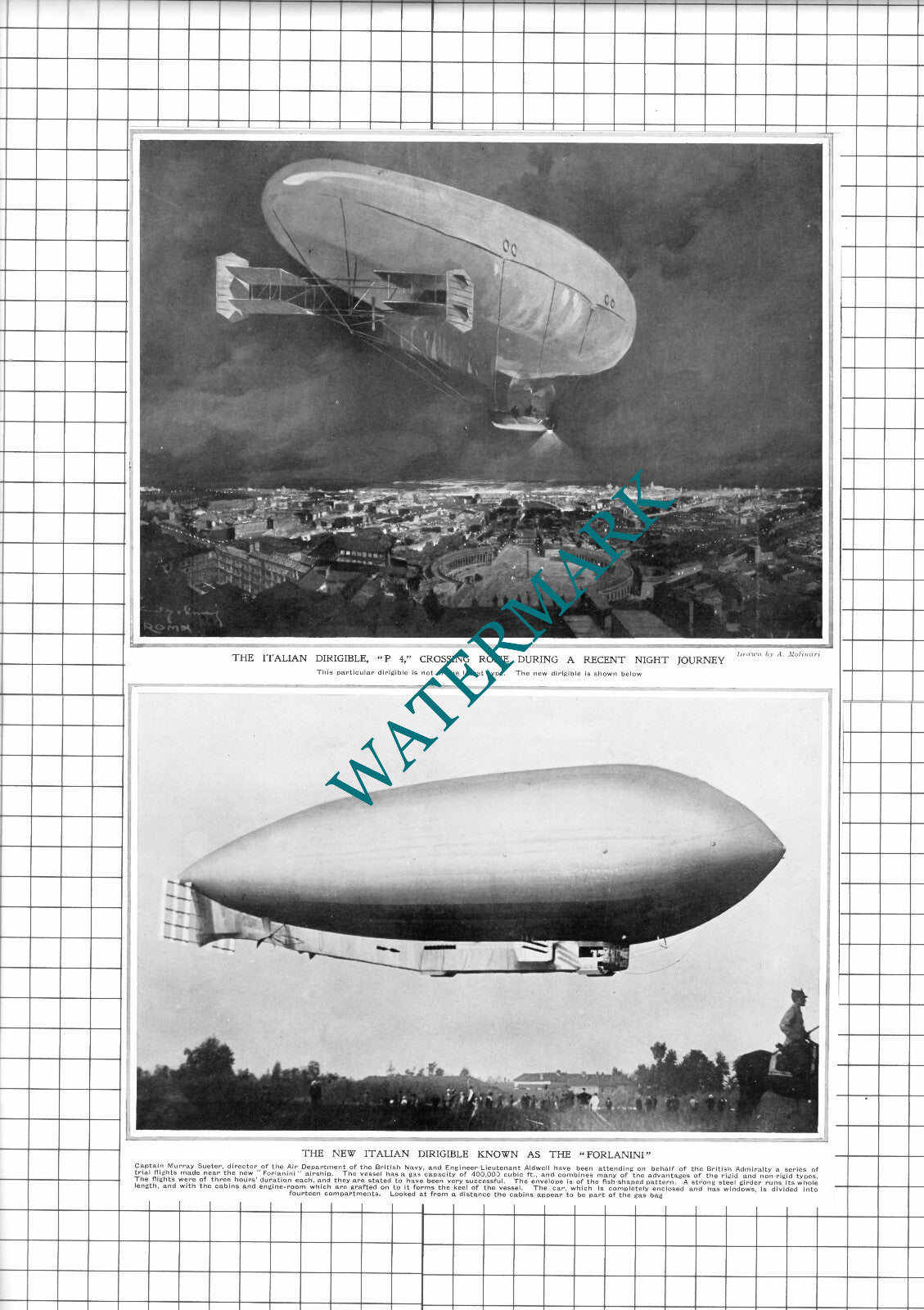 Italian Dirigible Airship P4  Forlanini -  1913 Clipping / Print