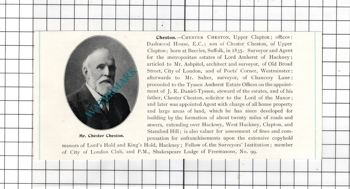 Mr Chester Cheston Upper Clapton  Beccles Suffolk - c.1905 Clipping