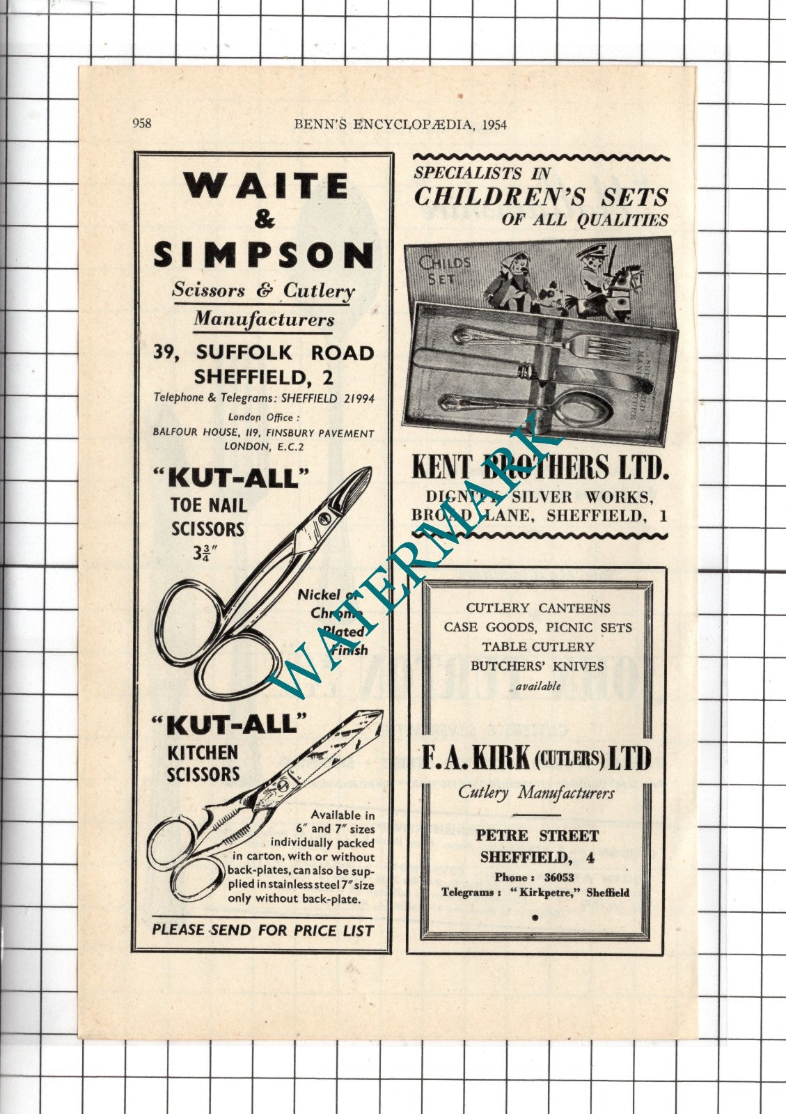 John Turton & Co Ltd Sheffield Cutlers / Waite & Simpson Sheffiled - 1954 Advert