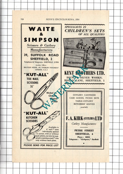 John Turton & Co Ltd Sheffield Cutlers / Waite & Simpson Sheffiled - 1954 Advert